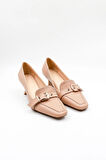 Park Moda Kadın Kısa Topuklu Tokalı Günlük Ayakkabı PM170 Bej Cilt