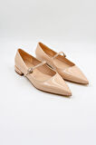 Park Moda Kadın Babet Bantlı Sivri Burun Rahat Şık Iş Ofis Günlük Ayakkabı PM280 Ten Rugan