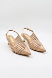 Kriste Bell Kısa Topuk Zımba Detay Stiletto KB5031 Bej Rugan