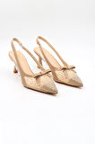 Kriste Bell Kısa Topuk Arkası Açık Taşlı Fiyonk Detaylı Stiletto KB252 Bej