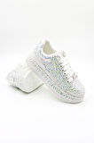 Guja İthal Taş Detaylı Bağcıklı Sneakers Kadın Spor Ayakkabı GJ451 Beyaz