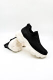 Guja İthal Dolgu Tabanlı Triko Sneakers Kadın Spor Ayakkabı GJ497 Siyah