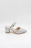 Park Moda Arkası Açık Taş Detaylı Kadın Ayakkabı PM309 Gümüş Sim