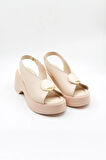 Venüs Kadın Hakiki Deri Günlük Topuklu Sandalet VN13114 Bej