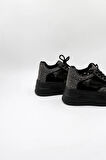 Kriste Bell Bağcıklı Taş Detaylı Yüksel Taban Kadın Spor Ayakkabı K25 0059 - Siyah