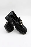 KristeBell İthal Özel Seri Kadın Loafer Model İnce Taban Ayakabbı KB1024 - Siyah Rugan - 36