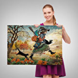 Cadı ve Kedisi Cadılar Bayramı Helloven Duvar Tablosu -6648