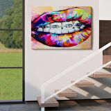 Diş Teli ve Renkli Dudaklar Graffti Tablosu-6651