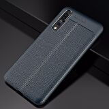 Microsonic Huawei P20 Pro Kılıf Deri Dokulu Silikon Lacivert