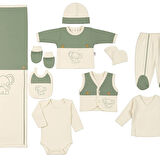 UNİSEX 0-3 AY BEBEK GAYE ORGANİK PAMUK  FİL NAKIŞLI 10 LU SET