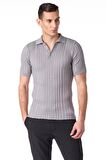 Erkek Polo Yaka Düğmeli Pamuklu Fitilli Triko Kısa Kollu T-Shirt