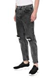 Erkek Bol Kesim Dizi Yırtık Eskitme Efektli Jean Kot Pantolon