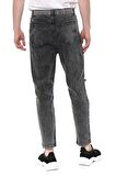 Erkek Bol Kesim Dizi Yırtık Eskitme Efektli Jean Kot Pantolon