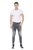Erkek Skinny Fit Yırtlık Yıkamalı Boya Desenli Jean Kot Pantolon