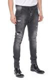 Erkek Skinny Fit Yırtlık Yıkamalı Boya Desenli Jean Kot Pantolon