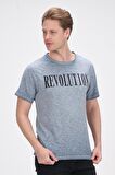 Erkek Bisiklet Yaka Yıkamalı Önü Baskılı Pamuklu Kısa Kollu T-Shirt