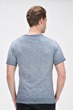 Erkek Bisiklet Yaka Yıkamalı Önü Baskılı Pamuklu Kısa Kollu T-Shirt