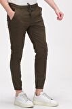 Erkek Slim Fit Paçası ve Beli Lastikli Pamuklu Jogger Pantolon
