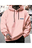 Erkek Pembe  Oversize Cellorheart Baskılı Sweatshirt
