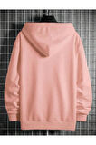 Erkek Pembe  Oversize Cellorheart Baskılı Sweatshirt