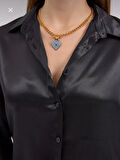 Kadın Hafif Dökümlü Siyah Saten Gömlek