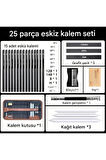 Kara kalem çizim seti, eskiz kalem seti, dereceli kalem set, kömür kalem, Kalemlikli-25 parça