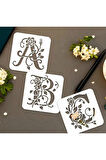 Kaligrafi harf şablonları 26 Parça 10x10cm-Çiçek Harf Şablonu, Boyama sticker
