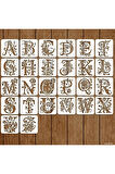 Kaligrafi harf şablonları 26 Parça 10x10cm-Çiçek Harf Şablonu, Boyama sticker