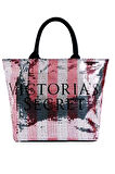 Vs İkonik Desen Pembe Gümüş Pullu Payet İşlemeli Carryall Tote