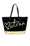 VS Siyah Gold Kanvas Tote Seyahat Çantası