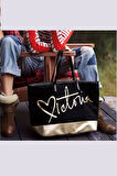 VS Siyah Gold Kanvas Tote Seyahat Çantası
