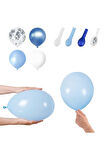 Mavi Krom Mavi Beyaz Şeffaf Balon Seti (10 Krom Mavi 20 Beyaz 20 Mavi 10 Şeffaf 1 Mavi Pul Zincir Ya