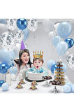 Mavi Krom Mavi Beyaz Şeffaf Balon Seti (10 Krom Mavi 20 Beyaz 20 Mavi 10 Şeffaf 1 Mavi Pul Zincir Ya