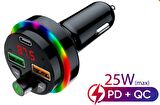 Concord SFT-1 Bluetooth Görüşme ve Müzik RGB Fm Transmitter 25W QC 3.0 PD + 3.1A Çift USB Şarj