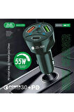 Subzero Cr10 3 Çıkışlı Çakmaklık Şarj Seti kafası Usb Type-c Car Charger 55w 3.0a Hızlı Şarj Pd/qc