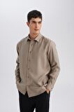 DeFacto Relax Fit Polo Yaka Twill Modal Karışımlı Basic Düz Uzun Kollu Gömlek D3376AX24AUKH466