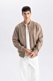 Slim Fit Süet Bomber Mont Ceket Dar Kesim Kolej Yaka Fermuarlı Çift Cepli Mevsimlik Hafif 