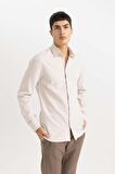 DeFacto Slim Fit Dar Kesim Polo Yaka Petek Dokulu Uzun Kollu Gömlek B6476AX24SPBG359