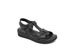 Zerhan G1015 Kadın Siyah Cırtlı Yumuşak Taban Comfort Sandalet Ayakkabı