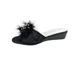 Kadın Siyah Tüylü Düz Oda Terliği