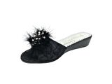 Kadın Siyah Tüylü Düz Oda Terliği