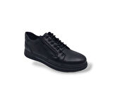 Zerhan 4546 Erkek Siyah Bağcıklı Fermuarlı Hakiki Deri Kauçuk Taban Ayakkabı