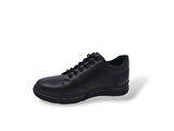 Zerhan 164 Erkek Siyah Bağcıklı Fermuarlı Hakiki Deri Kauçuk Taban Ayakkabı