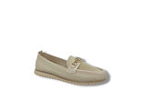 Zerhan 502 Kadın Krem Tokalı Makrome Örgü Loafer Ayakkabı