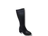İzlife 760 Kadın Siyah Uzun Fermuarlı Kalın Topuklu Çizme