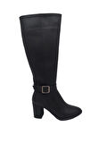 Zerhan 701 Kadın Siyah Uzun Fermuarlı Kalın Topuklu Çizme