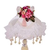 Ekru Kadife Fuşya Çiçek Süsleme Kaplı Dantel Süsleme Sarkan Vintage Abajur 30x50cm AB1008