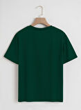 Unisex Oversize Bisiklet Yaka Düz Basic T-Shirt - KOYU YEŞİL