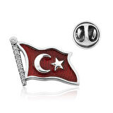 925 Ayar Gümüş Türk Bayrağı Rozet T4635 (944944)