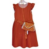 GVN PİLELİ ÇITIR ÇİÇEK KIZ ÇOCUK ELBİSE